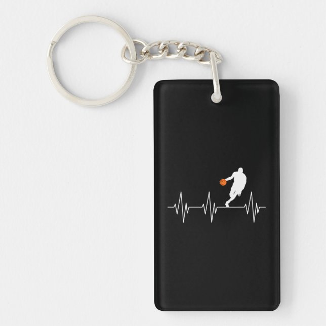 Funny Basketball Heartbeat Lover Basketball Fan Keychain (Front)