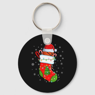 Funny Basketball In Christmas Socks Santa Lights X Keychain
