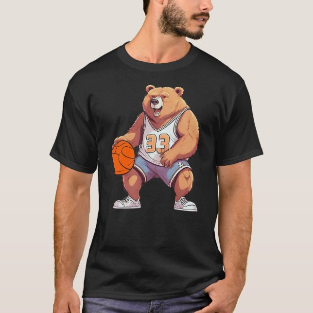 Funny Basketball Player Fan Bear Game Day Team Coa T-Shirt (Front)