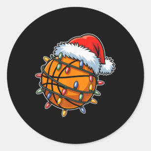 Funny Basketball Players Christmas Lights Santa Ha Classic Round Sticker