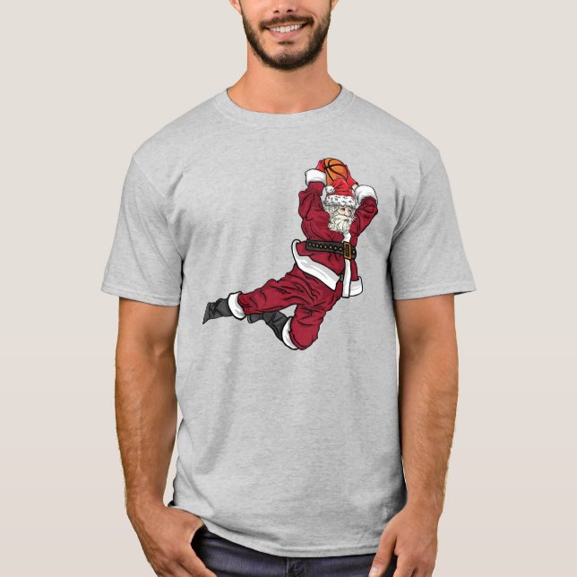 Funny Basketball Santa Dunk T-Shirt (Front)
