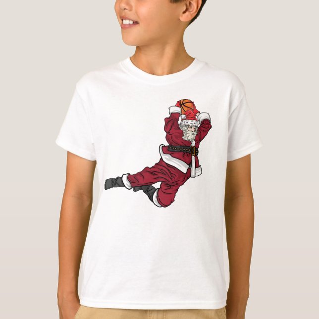 Funny Basketball Santa Dunk T-Shirt (Front)
