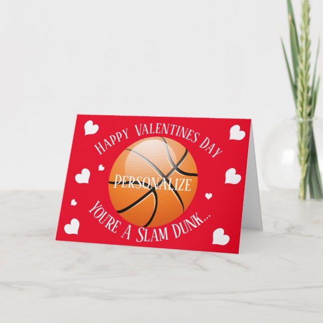 Funny Basketball Slam Dunk Valentines Holiday Card (Front)