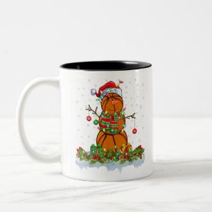 Funny Basketball Snowman Xmas Lights Basketball Ch Two-Tone Coffee Mug