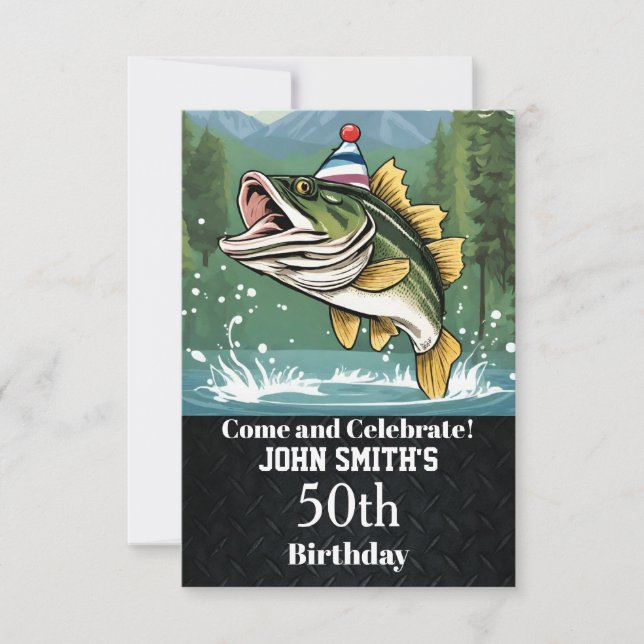 Funny Bass Fishing Birthday Party Men's Invitation (Front)