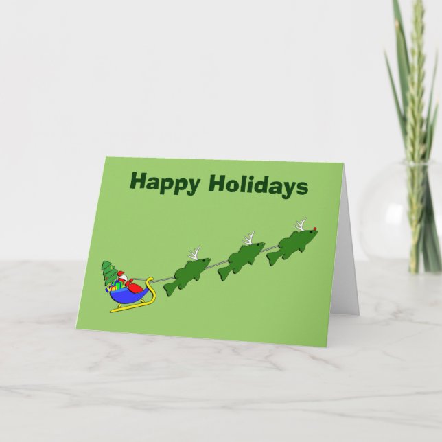 Funny Bass Fishing Christmas Holiday Card (Front)