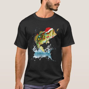 Funny Bass Fishing Santa Hat Christmas Pajama Fish T-Shirt
