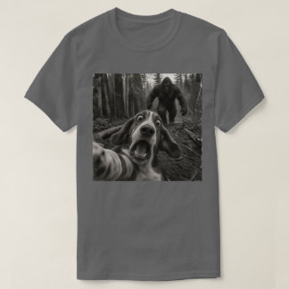 Funny Basset Hound Bigfoot Forest Selfie T-Shirt