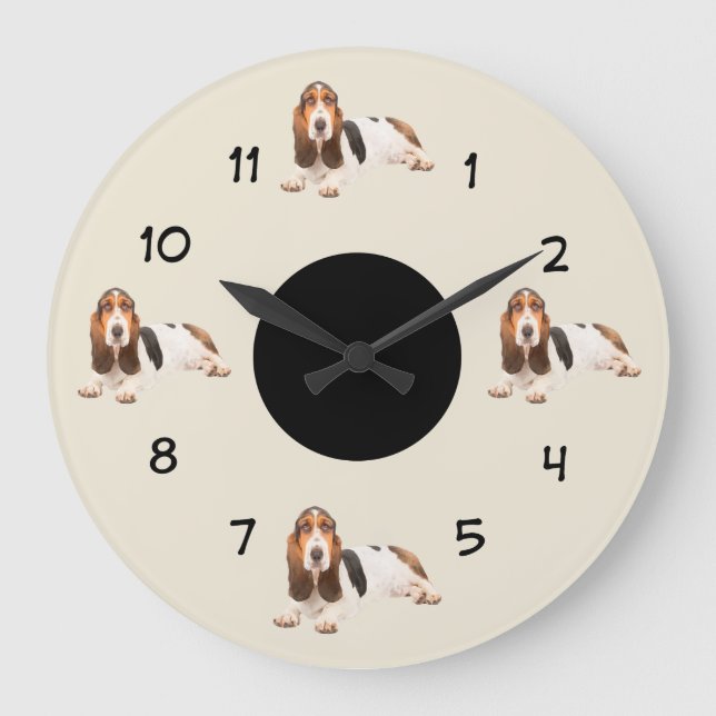 Funny Basset Hound Breed Wall Decor Large Clock (Front)