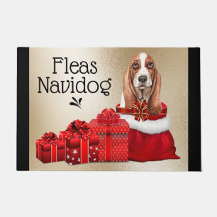 Funny basset hound Christmas fleas navidog xmas Doormat