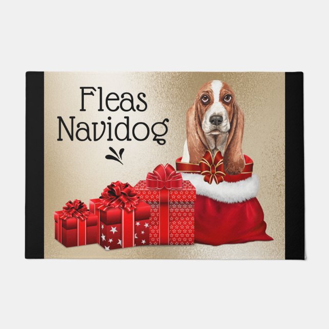 Funny basset hound Christmas fleas navidog xmas Doormat (Front)