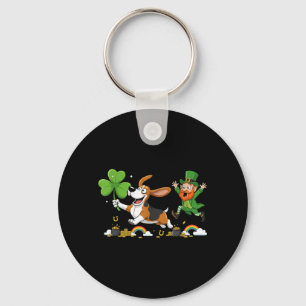 Funny Basset Hound Clover St Patricks Day Womens Keychain