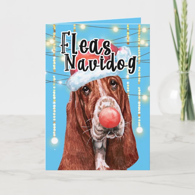 Funny Basset hound Dog Christmas fleas navidog Card (Front)