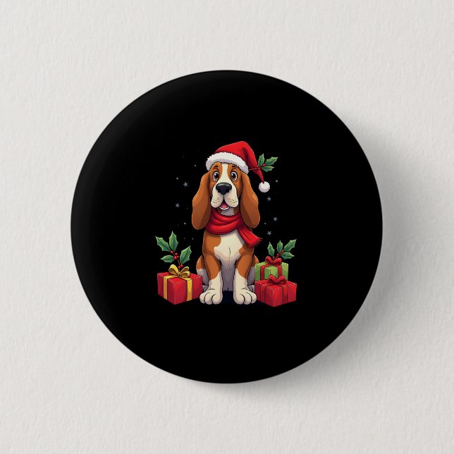 Funny Basset Hound Dog Christmas Outfits Santa Hat 2 Inch Round Button (Front)