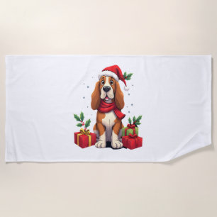 Funny Basset Hound Dog Christmas Outfits Santa Hat Beach Towel