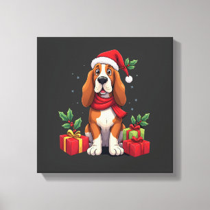 Funny Basset Hound Dog Christmas Outfits Santa Hat Canvas Print