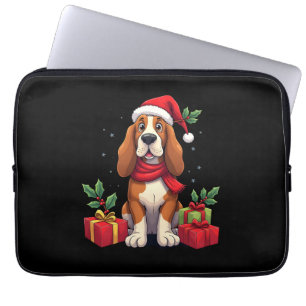 Funny Basset Hound Dog Christmas Outfits Santa Hat Laptop Sleeve
