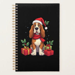 Funny Basset Hound Dog Christmas Outfits Santa Hat Planner
