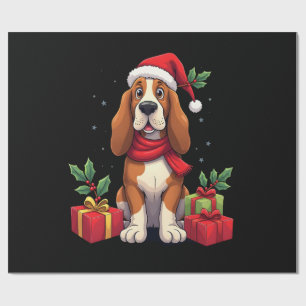 Funny Basset Hound Dog Christmas Outfits Santa Hat Wrapping Paper
