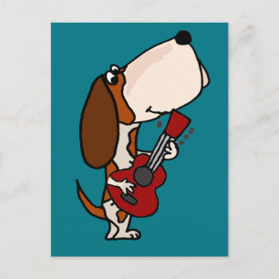 Funny Basset Hound dog Playing Guitar Postcard