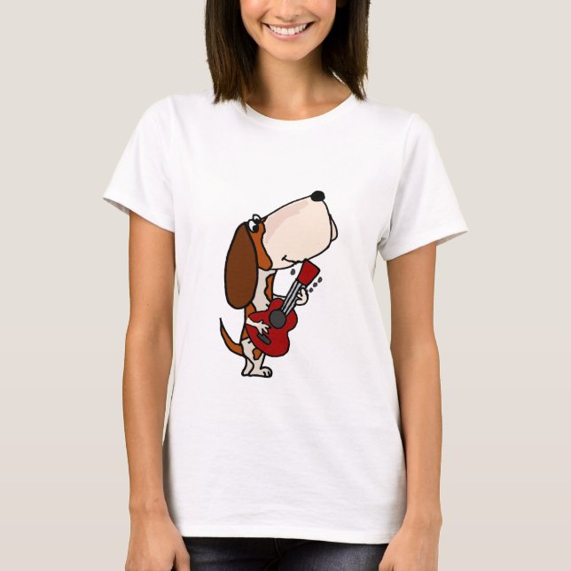 Funny Basset Hound dog Playing Guitar T-Shirt (Front)