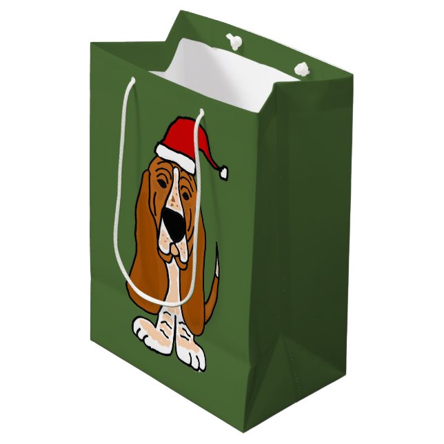 Funny Basset Hound in Santa Hat Christmas Gift Bag (Front Angled)