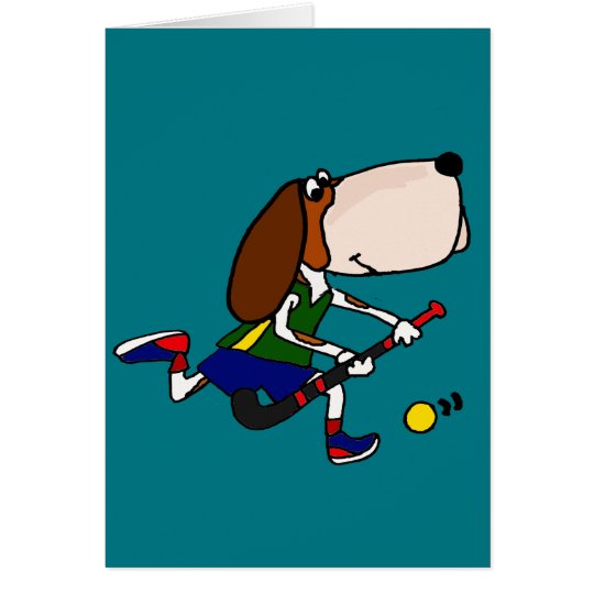 Funny Basset Hound Playing Field Hockey Art Card