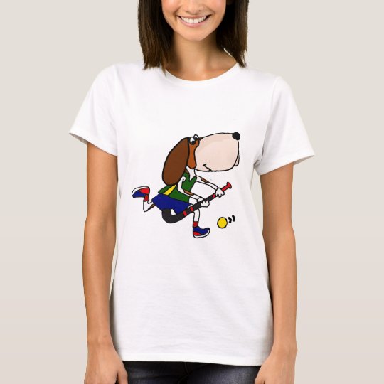 Funny Basset Hound Playing Field Hockey Art T-Shirt