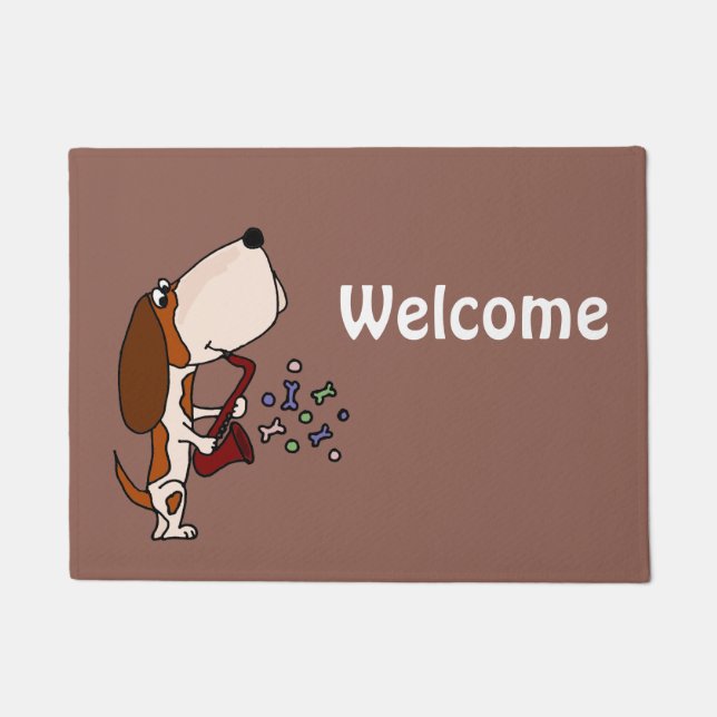 Funny Basset Hound Playing Saxophone Doormat (Front)
