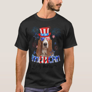 Funny Basset Hound Wearing Sunglasses USA Flag 4th T-Shirt