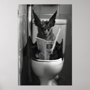 Funny Bat Bathroom Print, Toilet Newspaper Poster