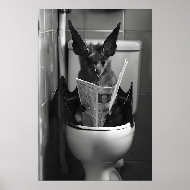 Funny Bat Bathroom Print, Toilet Newspaper Poster (Front)