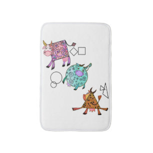 Funny Bath Mat with Colourful Geometric Cows