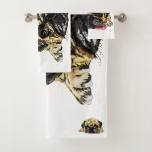 Funny Bath Towel Set with Pug Dog - Your Colours