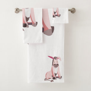 Funny Bath Towels with Pink Donkey - Customizable