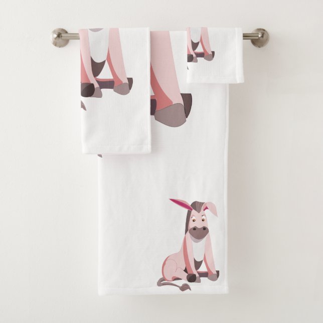 Funny Bath Towels with Pink Donkey - Customizable (Insitu)