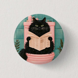 Funny Bathroom Black Cat 1 Inch Round Button