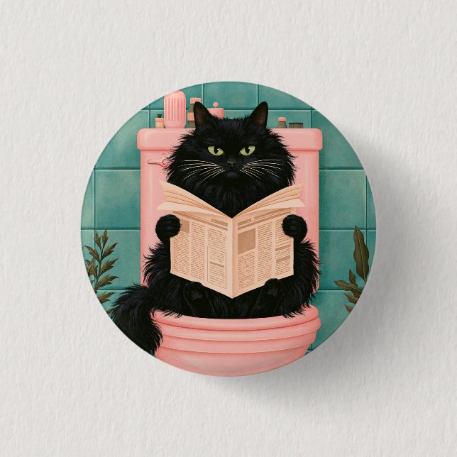 Funny Bathroom Black Cat  1 Inch Round Button (Front)