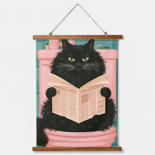 Funny Bathroom Black Cat  Hanging Tapestry