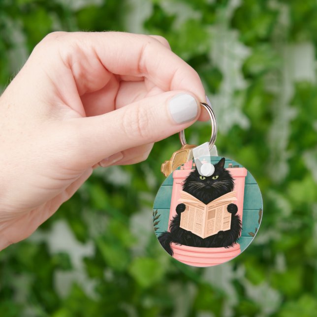 Funny Bathroom Black Cat  Keychain (Hand)