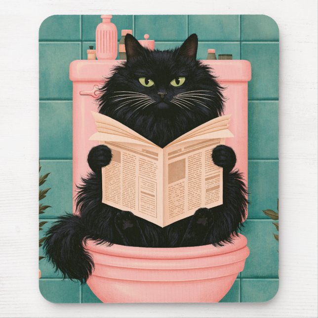 Funny Bathroom Black Cat  Mouse Pad (Front)