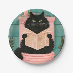 Funny Bathroom Black Cat  Paper Plate