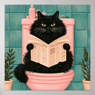 Funny Bathroom Black Cat  Poster