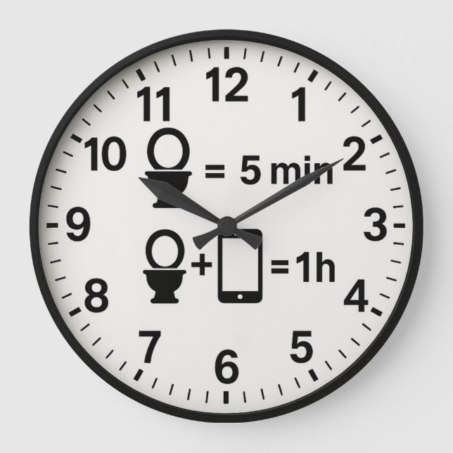 Funny bathroom phone time joke toilet humor large clock (Front)