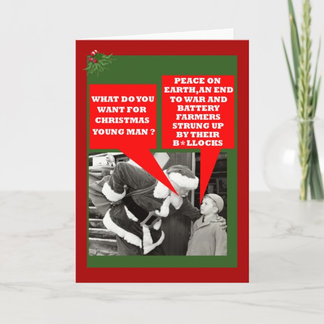 Funny battery hens slogan Xmas Holiday Card (Front)