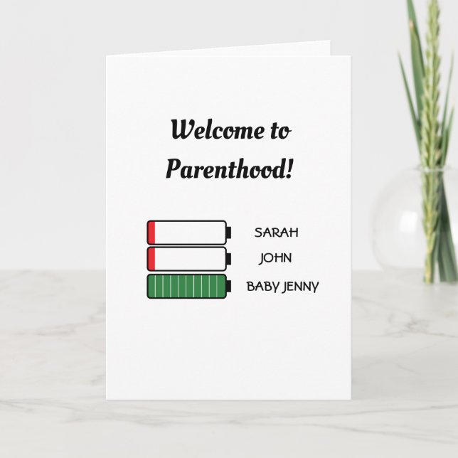 funny battery mom dad baby welcome to parenthood card (Front)