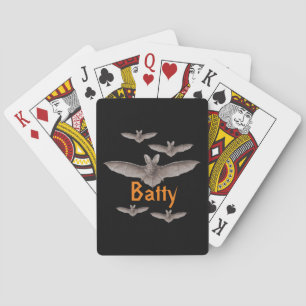 Funny Batty Vintage Bats Black and Orange  Playing Cards