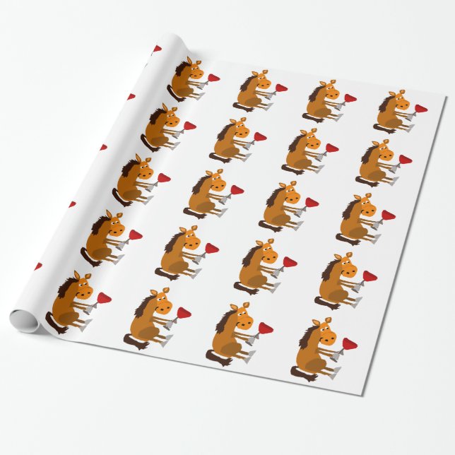 Funny Bay Horse Drinking Red Wine Wrapping Paper (Unrolled)