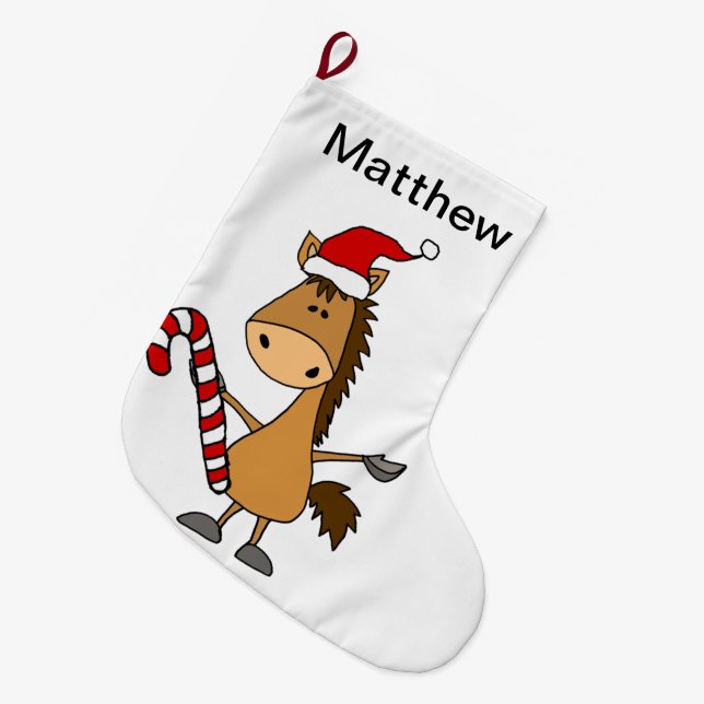 Funny Bay Horse in Santa Hat Christmas Large Christmas Stocking (Front (Hanging))