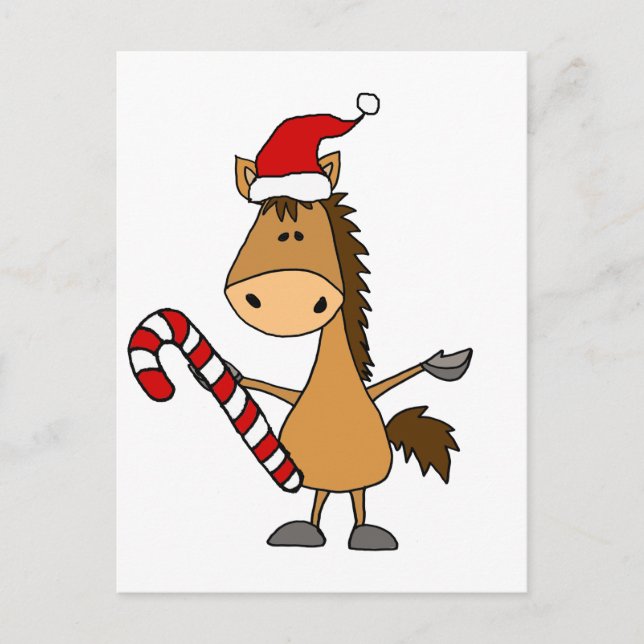 Funny Bay Horse in Santa Hat Christmas Postcard (Front)